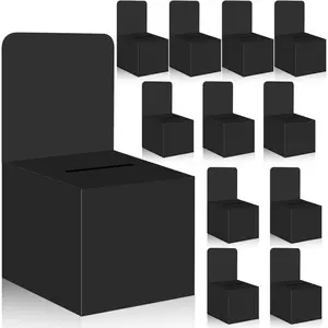 12 Pack 6 x 6 x 6 Inch Black Cardboard Raffle Boxes with Slot Removable Header for Collecting Tickets Business Cards Voting Contest Suggestion