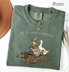 [Flashsale up to 70%] Comfort Colors Off To Cause A Kerfuffle T-Shirt, Funny Dachshund, Frog Meme, Raccoon Tee, Silly Goose, Short Sleeve Unisex T-Shirt