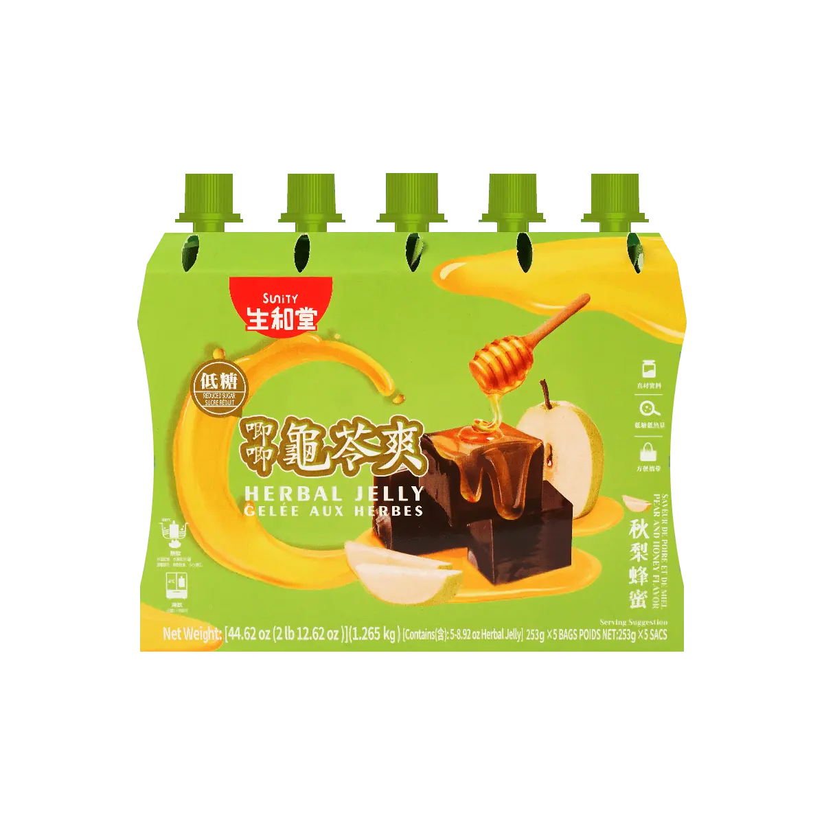 SUNITY Herbal Jelly Pear & Honey Flavor – 5 Packs x 8.92oz (253g) 🍐🍯 Refreshing & Light Snack