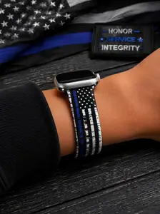 Thin Blue Line Flag Watch Band – Patriotic Police Support Smartwatch Strap