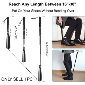 Shoe Horn Long Handle Tool, Durable Shoe Helper Aid, Easy-To-Use Shoe Lifter, Telescopic 16"-38", Sturdy Aluminium Alloy, Shoe Horn Long Handle For Seniors Men Women Kids, Shoehorn Long-handled for Boots, Essential Footwear Accessory for Daily Use