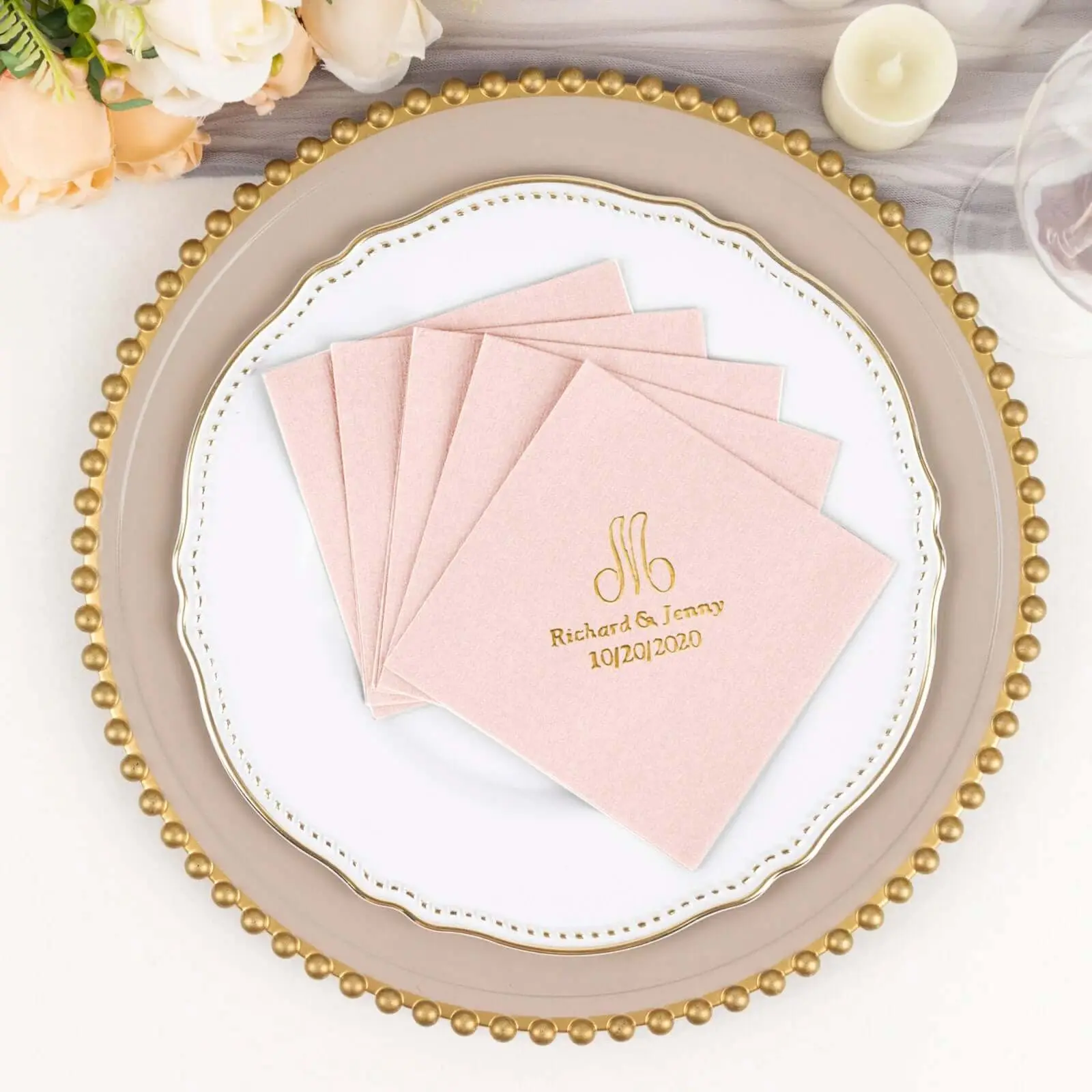 Bulk Soft Airlaid Paper Beverage Napkins (100-Pack) - Personalized Monogram, Custom Initial, Highly Absorbent Tableware for Birthday, Banquet, Bulk Napkins