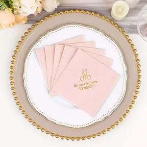 100-Pack Soft Airlaid Paper Beverage Napkins Personalized Monogram - Highly Absorbent Custom Initial Napkins