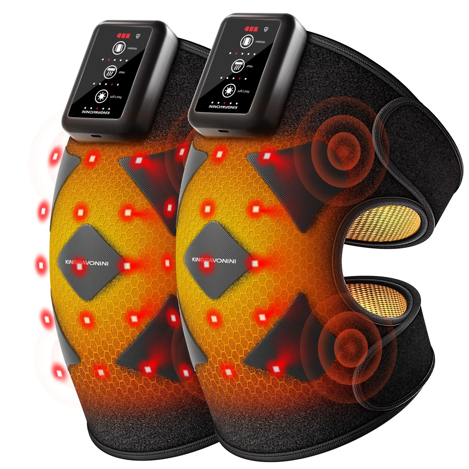 KingPavonini ULTRA Cordless Knee Massager - Heat Therapy, 660nm Red Light, Larger Heating Area, 4-Motor Vibration, Personal Care Massage Device, Gift for Parents
