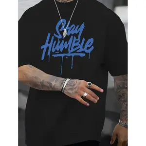 Blue Dripping Letter Graphic, Casual Short Sleeve Round Neck Summer Top, Machine Washable Relaxed Fit Tee for Men & Teens funk  volume  shirt Cotton Menswear apparel Soft T-Shirt