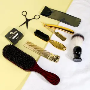 Men's Beard Styling Set, 8 Counts/set Including Comb, Scissors, Brush, Razor Blade, Storage bag, Professional Hair Styling Tool for Men, Hair Grooming Kit