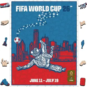 FIFA World Cup 2026 City Puzzle Dallas City Poster - Wooden Puzzle for Adult, 200 Pieces Irregular Shape Puzzle, 5MM Thick, Creative Collectible Gift for Fans, Officially Licensed Product, 9.3x11.8''