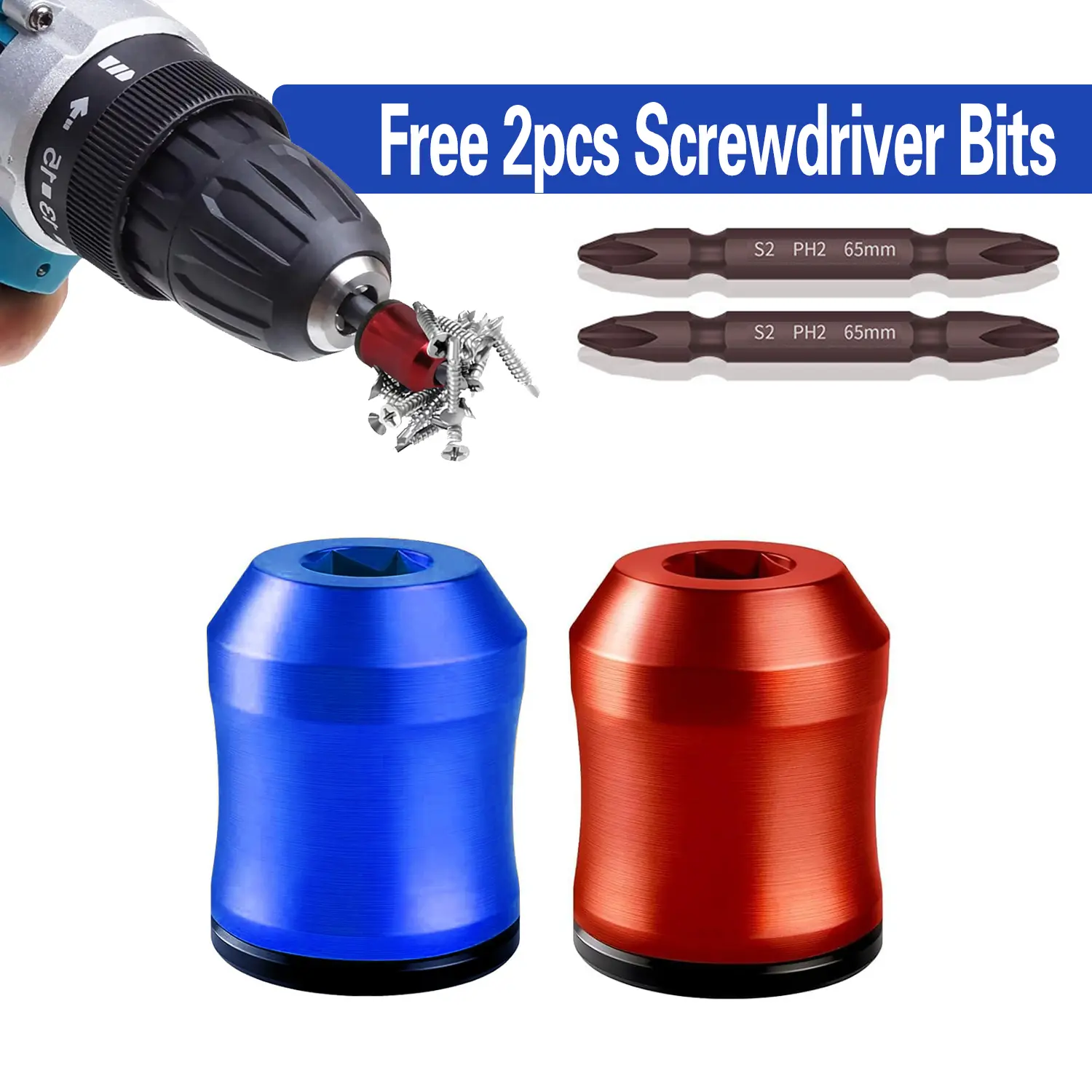 2 Pieces Magnetic Screw Ring With 2 Pieces Ph2 Screwdriver Bit Set,Magnetizer Screw Removable For 1/4 Inch/6.35mm Hex Screwdriver and Power Bits removable magnetic screwdriver ,strong magnetic