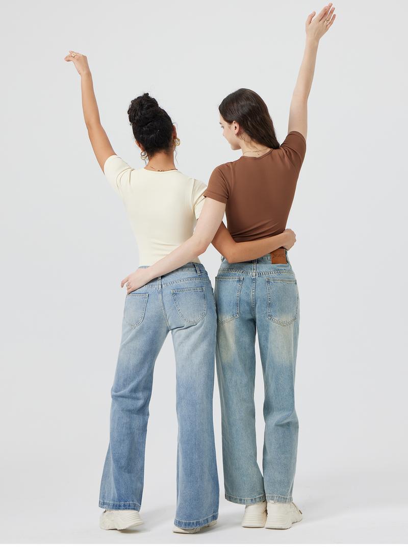 OQQ Women's 2 Piece Bodysuits Sexy Ribbed One Piece Short Sleeve Tops Bodysuits Trendy Comfortable