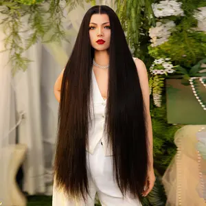 [Mermaid Series] FF WIG Silky Straight Raw Human Hair Glueless Wig 36 Inches 9*6 Pre-Cut HD Lace 250% Density Natural Black Wear Go Wig with special drawstring