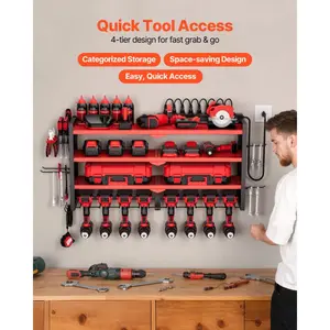 VEVOR Power Tool Organizer with Charging Station, 3 - Layer Drill Storage Rack with 4 Drill Holders Side Pegboard, Garage Tool Organizer Built in 8 Outlet Power Strips for Garage, Workbench, WorkshopVEVOR Super Brand Day