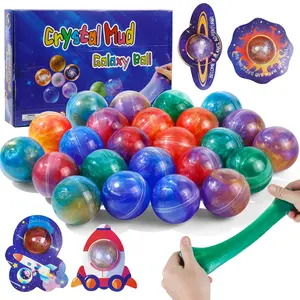 24 Pack Galaxy Crystal Slime Balls for Kids, Stretchy Non-Sticky Sensory Slime with Space Cards, Party Favors Goodie Bag Fillers Classroom Rewards