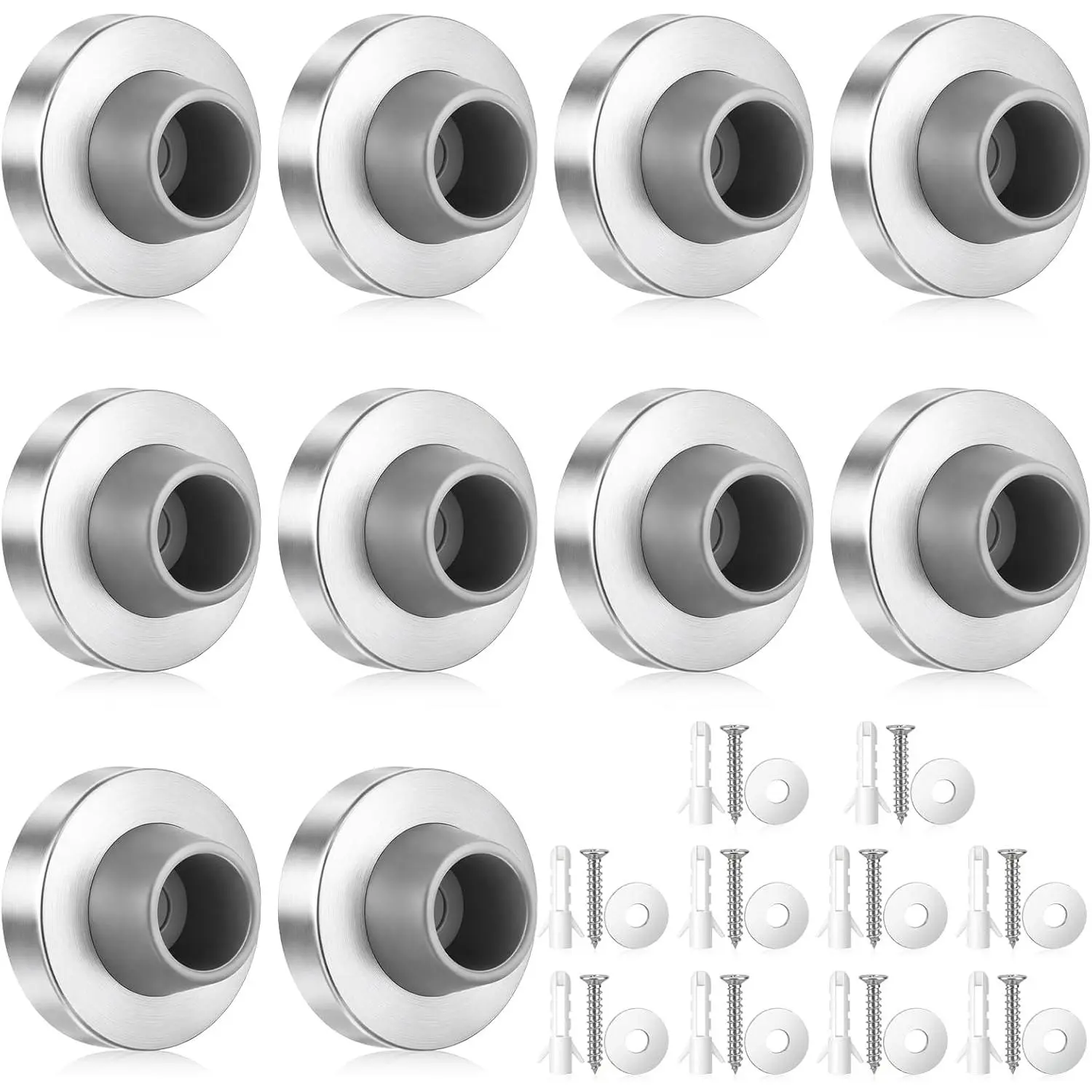Concave Door Stopper Wall Door Bumper, Doors Knob Wall Shield Stainless Steel Round Rubber Handle Stoppers Knob Walls Mount Protector  Doors Handle  Shield Walls (Grey)
