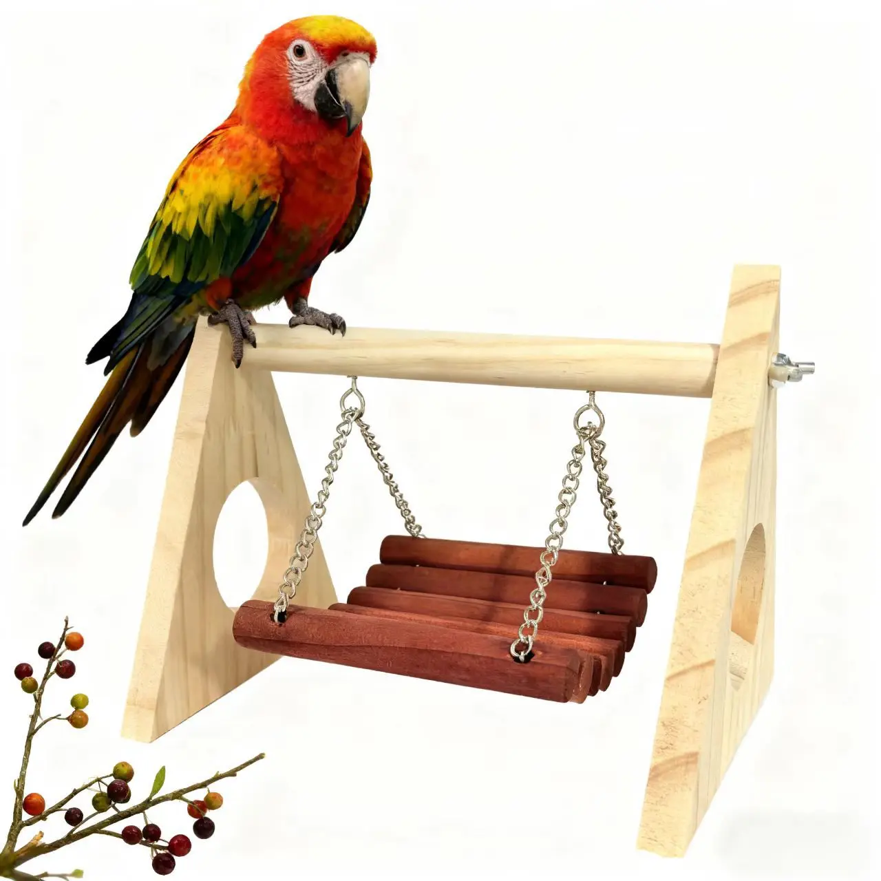 Natural Wood Pet Swing Hammock & Chew Toy 1-Set - French Country Bird Supplies, Includes Play Tunnel, Tree Hole Decor, Metal Bird Cage with Stand for Small Pets (Cockatiels, Golden Hamsters), Swings, Universal