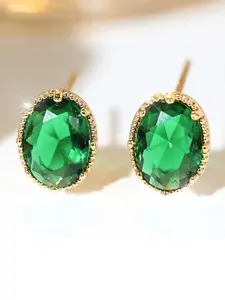 Simple Green Fashion Synthetic Crystal Oval Stone Earrings For Women Vintage Gold Color Wedding Earring Valentine's Day Jewelry Gifts