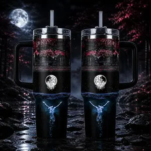 STORMMECH 40oz Handle Tumbler - Sleep Token Vacuum Insulated Stainless Steel Flask, Leak-Proof Temperature Control Thermal Portable Mugs, Lid-Included Kitchenware Drinkware for Rock Fans, Leak-Proof Insulated Mugs