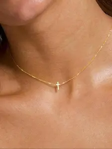Women's Elegant Cross Pendant Necklace, Dainty Cross Necklace, Stainless Steel Jewelry for Party, Daily Clothing Decor, Trendy All-match & Exquisite Jewelry for Birthday Gift, Fashion Jewelry, Stainless Steel Necklaces
