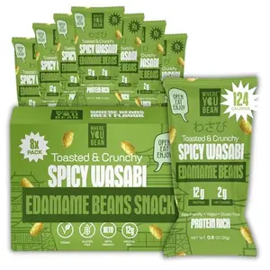 Where You Bean Edamame Beans Snack (Spicy Wasabi) - Crunchy and Dry Roasted Edamame Beans - High Protein Snacks, Keto and Vegan Healthy Snacks for Adults & Low Carb Asian Snack 0.9 oz (Pack of 8)