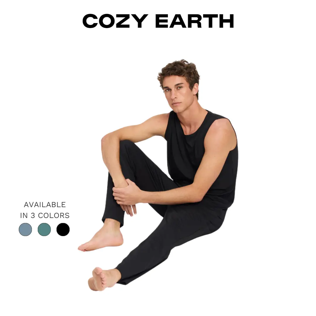 Cozy Earth Men’s First Layer Pajama Tank & Pant Set | Ultra-Soft Bamboo Viscose & Supima Cotton Lounge Set Fabric Loungewear