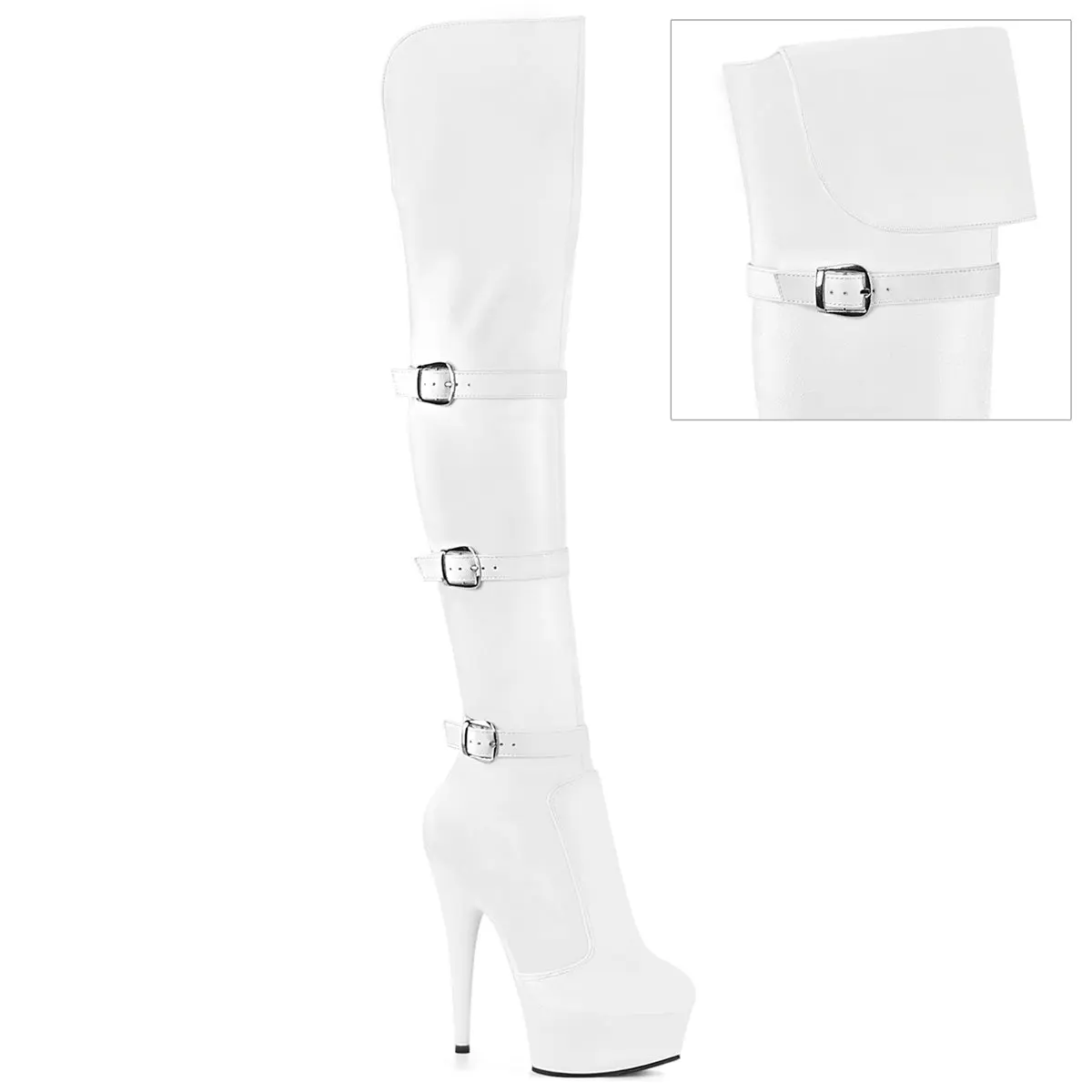 Women's 6-Inch Heel DELIGHT-3018 White Stretch PU Platform Boot, Stylish Women's Heeled Footwear