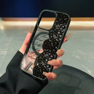 Phone Case: Vintage Elegant Black Lace Cursive English Print Matte Anti-scratch Wear-resistant Magnetic Phone Case. Suitable for the Full Series of Apple Phones Including iPhone 16 Pro/16 Pro Max/15/15 Pro/15 Plus/14/14 Pro/14 Pro Max