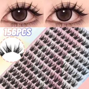 Beginner-Friendly 156 PCS Little devil style D-Curl Individual Cluster False Lashes, Easy To Apply & Reusable, High-Quality Lash Set, Cosmetic, Ideal For Daily & Glam Party Makeup, Christmas Gift, Cute Small Gift For Women, Travel Essential Easy To Carry