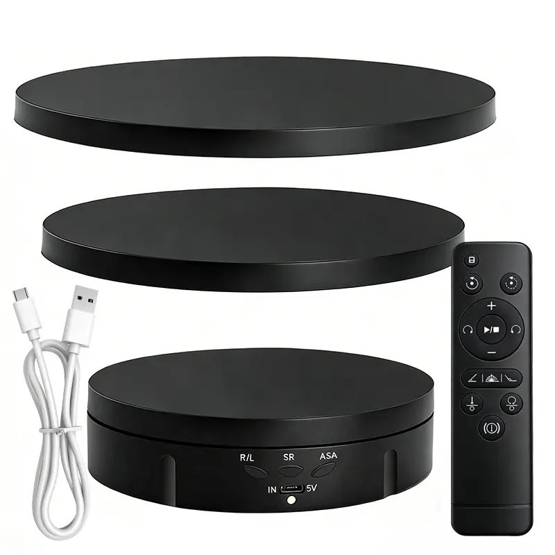 3 in 1 Electric 360 Degree Shooting Turntable with 3 Display Plates, Adjustable Speed and Angle Display Stand for Photography and Live Product Shows