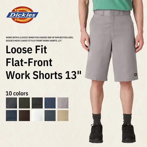 Dickies | Men's Loose Fit Flat Front Work Shorts, 13",  Wrinkle Resistant, Stain Release, Utility Pocket, Workwear Style