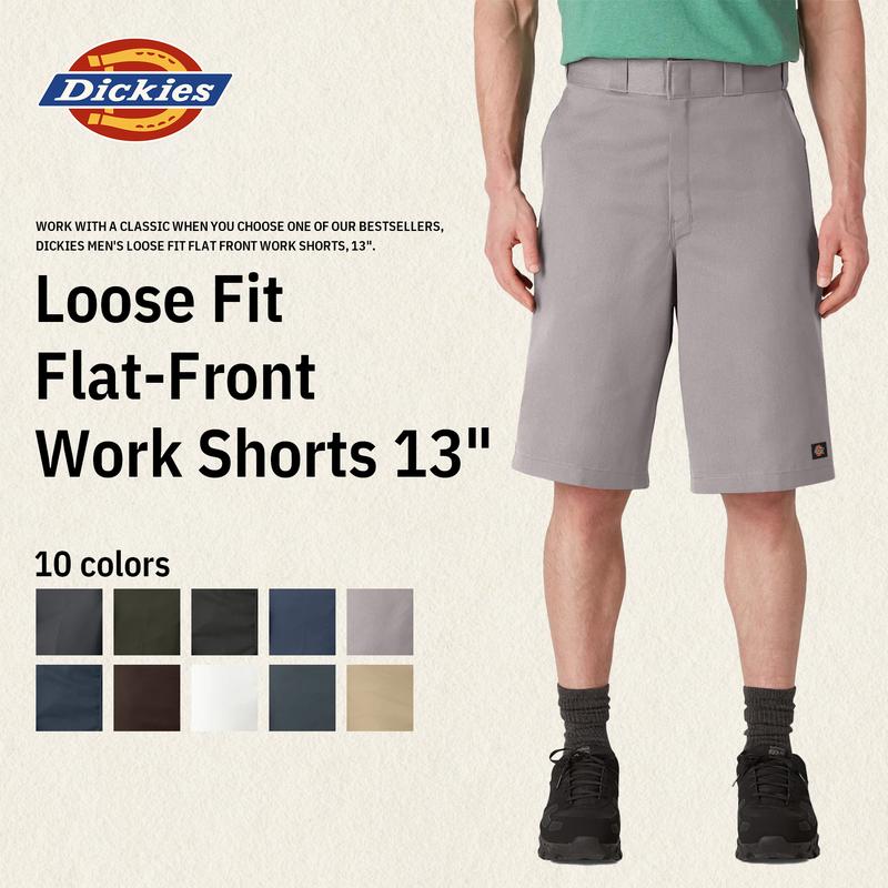 Dickies | Men's Loose Fit Flat Front Work Shorts, 13", Wrinkle Resistant, Stain Release, Utility Pocket, Workwear Style