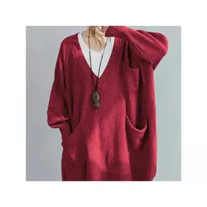 [Plus Size Women's Sweater] Plus Size, Women's Plus Size Oversized V-Neck Longline Sweater - Soft Machine-Washable Black Pullover for Fall Winter, Elegant Loose Fit Casual Chic Wardrobe Essential, Sweater, Ribbed Detailing