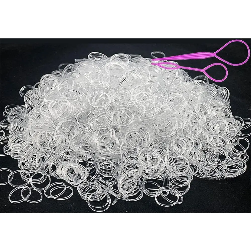 2000 PCS Clear Elastic Mini Ponytail Rubbers Ties Soft Non-Slip Small Hair Accessories for Girls with 2 PCS Topsy Tail Tools High-Quality TPU Hair Bands