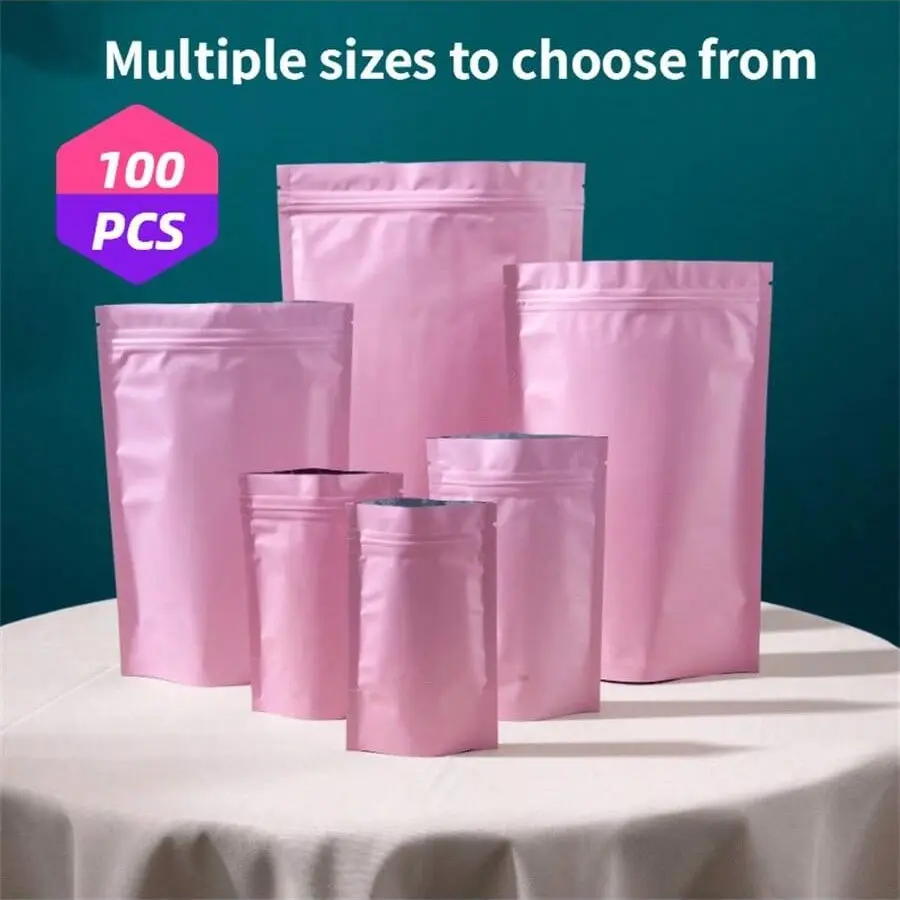 100pcs Reusable Sealed Zipper Bags, Home Household Packaging Supplies, Resealable Zipper Bags, Plastic Pouches, Non-Transparent Storage Bags for Snacks Nuts Jewelry