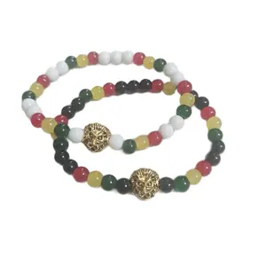 Rasta Bracelets Set of 2 - Beaded Design with Lion head, Set of 2 pieces.