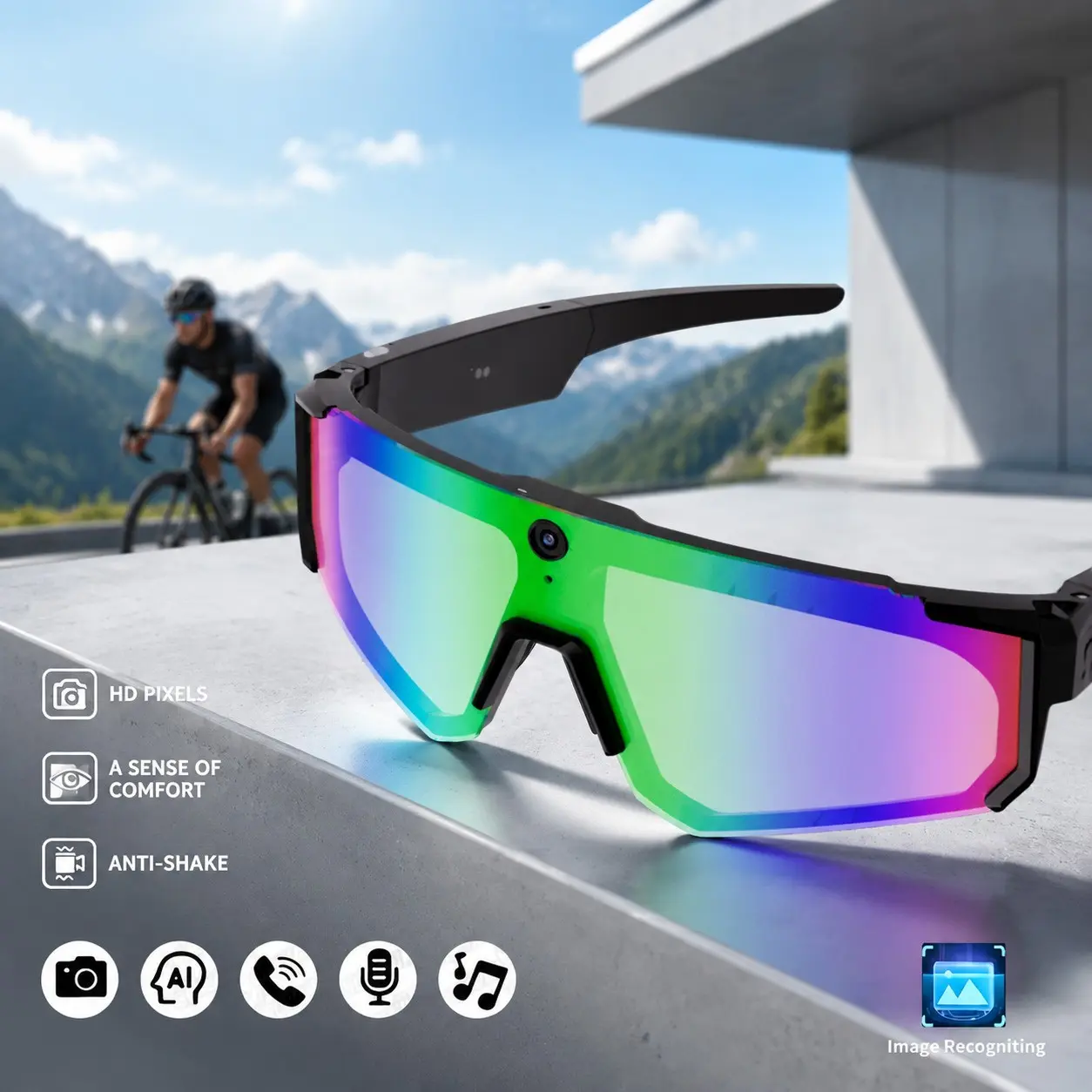 800w Pixel Ai Smart Sports Camera Glasses, 360° Panoramic Sound, BT Call, Ai Voice Interaction, Extreme Sports Goggles, Unisex, 2026 New Model
