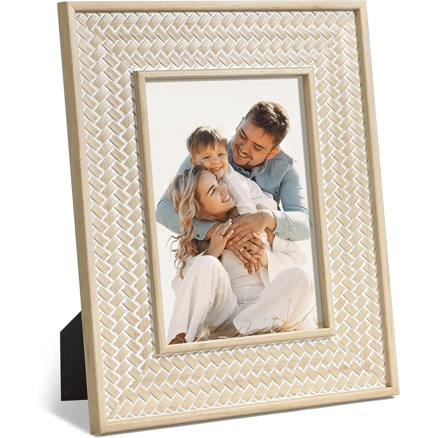 5x7 Picture Frame Natural Boho Frames Beige Chic Bohemian Photo Desk for Wall Hangings Home Decor  Wedding Gifts Couple Grandma Mom Women