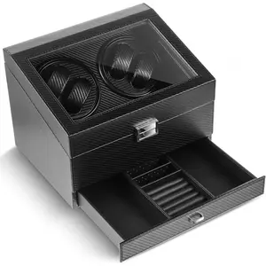 Automatic Watch Winder for Men, Rotating Watch Case  for Fathers Day, Quiet Running  Watches Case with Slots and Drawer for Birthday