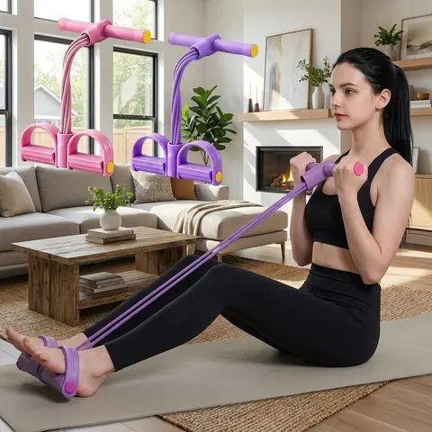 6-Tube Elastic Resistant Bands Set with Foot Supports - Yoga Bands, Glutes Workout Equipment, Portable Strength Training Gear for Home Workouts, Travel