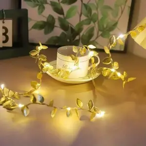 Simulated Gold Leaf String Lights, Battery-Powered, 50 LED Gold Leaf String Lights, Ideal for Wedding, Christmas, and Holiday Decorations