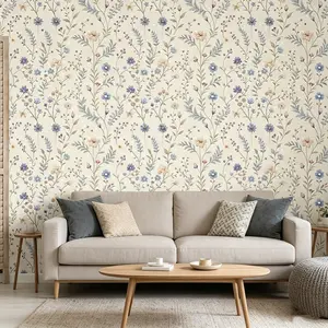 Peel & Stick Floral Wallpaper, Vintage Pastel Blue/, Waterproof Vinyl Mural, Easy to Apply & Remove, Ideal for Living Room