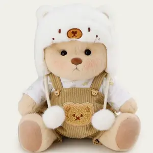 GETAHUG White Mink Hat Brown Overalls Bear Handmade Jointed Teddy Bear Gift 12" Standing Height Soft Stuffed Animal Durable Soft Fluffy with 5 Interactive Joints & Exquisite Outfit