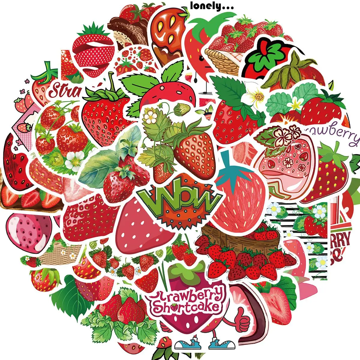 Strawberry Pattern Sticker, 50pcs/set Cartoon Cute Strawberry Vinyl Decorative Decals, Funny Sticker for DIY Water Bottle Journal Scrapbook Guitar, Ornaments