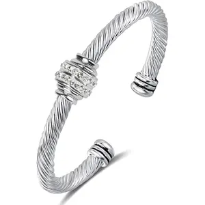 Kaluoer Two Tone Stainless Steel Retro Twisted Wire Bangle Bracelet Adjustable Cuff for Women High-Quality Gift for Mother Wife Valentine's Day