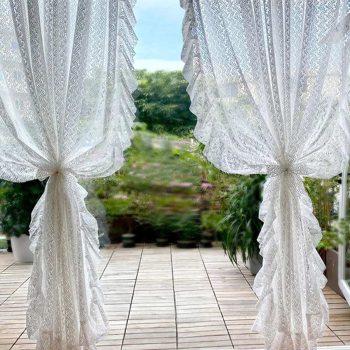 French Leaf Lace Sheer Curtains, Dreamy Light Filtering Drapes, Elegant Ruffled Design, Perfect for Bedrooms, Living Rooms & Balconies