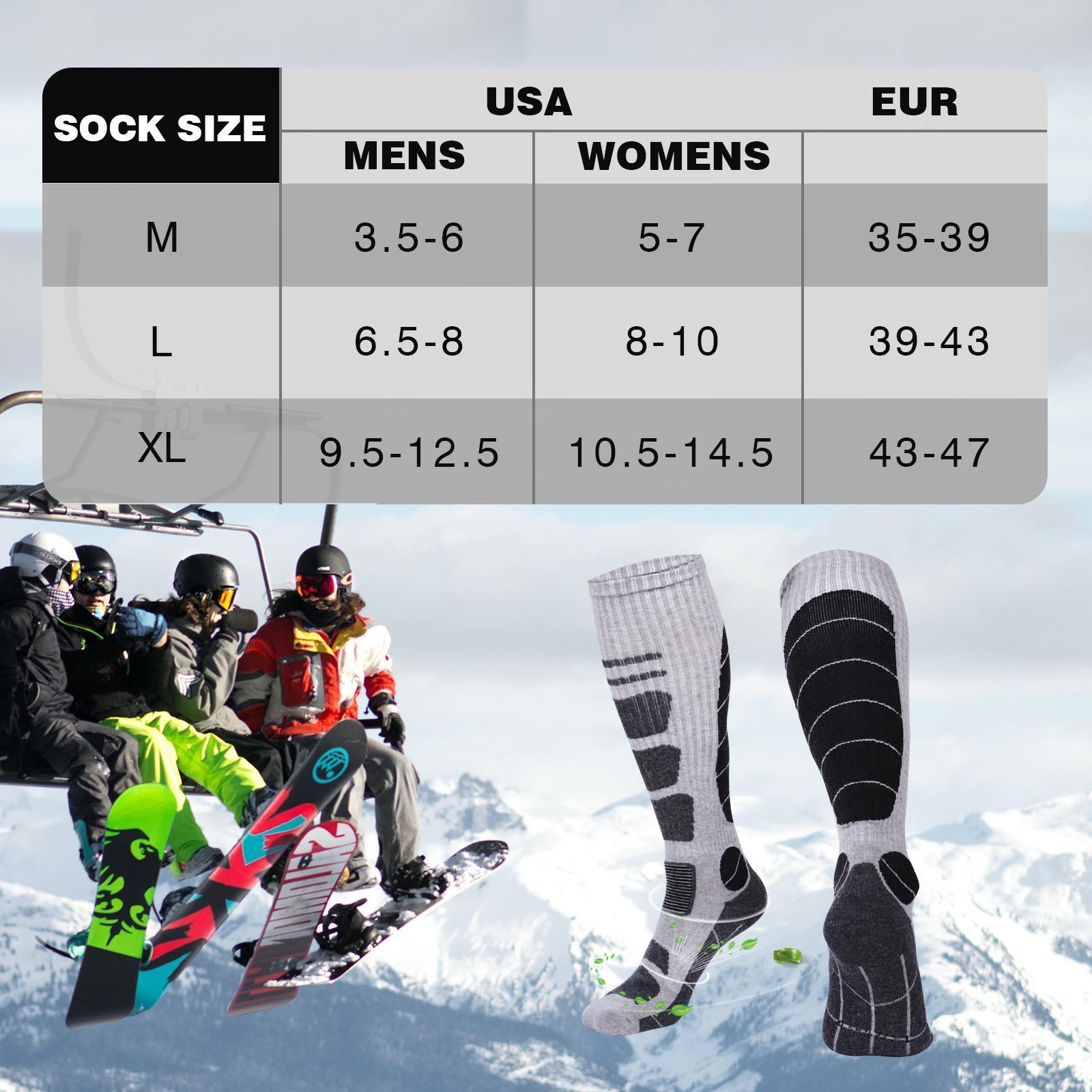 Winter Thermal Ski Socks - 3 Pair Pack Wool Blend Knee High Socks for Men & Women Snowboarding
