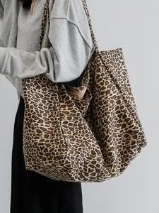 Women's Fashion Leopard Pattern Tote Bag, Large Capacity Shoulder Bag for Daily Used, Casual Trendy Versatile High-quality Daily Commuting Bag, Girl Fashionable Shopping Bag