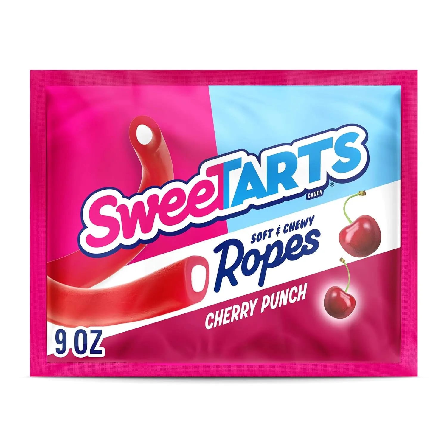SweeTARTS Ropes Cherry Punch Candy, Soft & Chewy, 9 oz | Soft chewy filled rope, cherry punch flavor, snacking, party candy, lunchbox