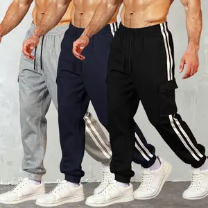Men’s 3-Pack Striped Baggy Jogger Sweatpants, Drawstring Waist, Multiple Pockets, Sporty Casual Men’s Bottoms, Baggy Sweatpants