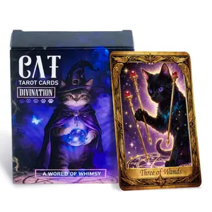 Enchanting Whimsical Cat Tarot Cards Set, 50-Card Deck with Illustrations for Predictive Insights, Divination & Spiritual Guidance, Perfect Gift for Ages 14+