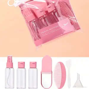 7-Piece Travel Set, 50ML Portable Makeup Mirror Comb Kit, Leak-Proof Reusable Dispenser, Ideal for Haircare & Cosmetics, Essential Travel Accessory