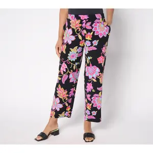 Susan Graver Petite Printed Liquid Knit Straight-Leg Ankle Pants